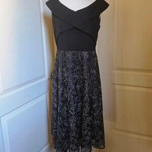 ALEX EVENING SOUTACHE EMBROIDERED TEA LENGHT DRESS  SZ 10 Petite